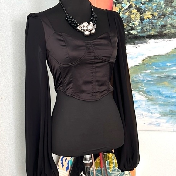 NWT,Misguided,Corset Top, Blouson Sheer Sleeves, Zipper Back, Beautiful, 6 - Picture 9 of 11